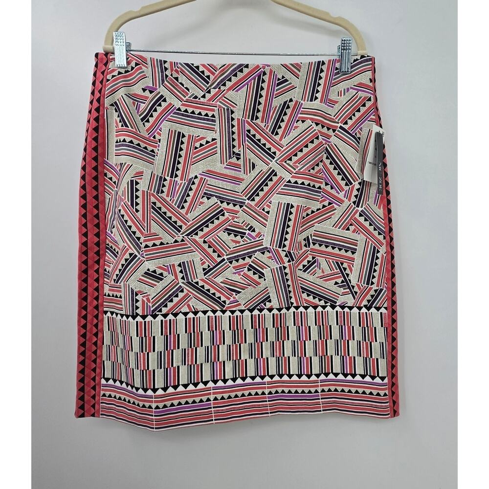 New NWT Nic + Zoe Abstract Print Pink Black White Career Skirt Size 14